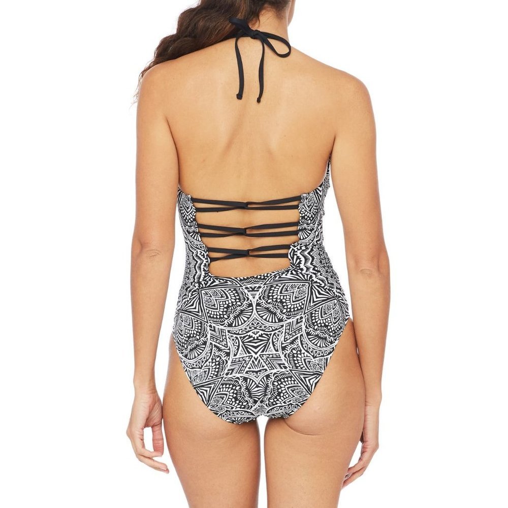 LA BLANCA Medallion Print One Piece Swimsuit Black & White 8 NEW - Picture 2 of 6